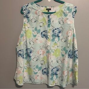 TALBOTS Pastel Watercolor Floral Henley Sleeveless Silky Tank Top Size 22WP